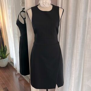 🍾 Banana Republic stunning black sleeveless faux wrap hem lined dress size 0